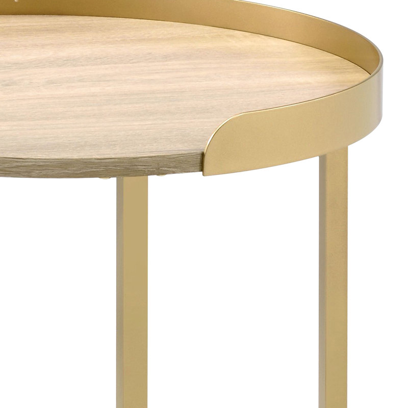 Table de bout en bois et métal avec touche chêne doré