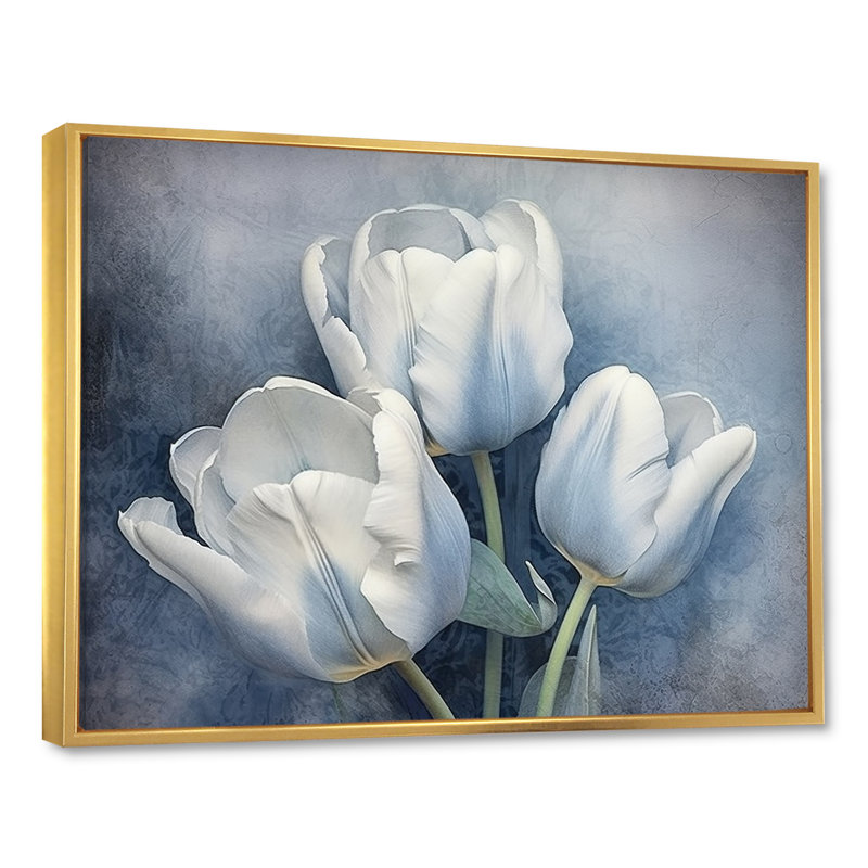 Tulipes Simplicity Sapphire II sur toile, H 12 po x l 20 po x P 1 po, Cadre flottant doré