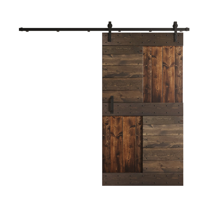 Porte de grange coulissante en bois de pin naturel 84 po H S Series avec quincaillerie d'installation, 42 po x 84 po