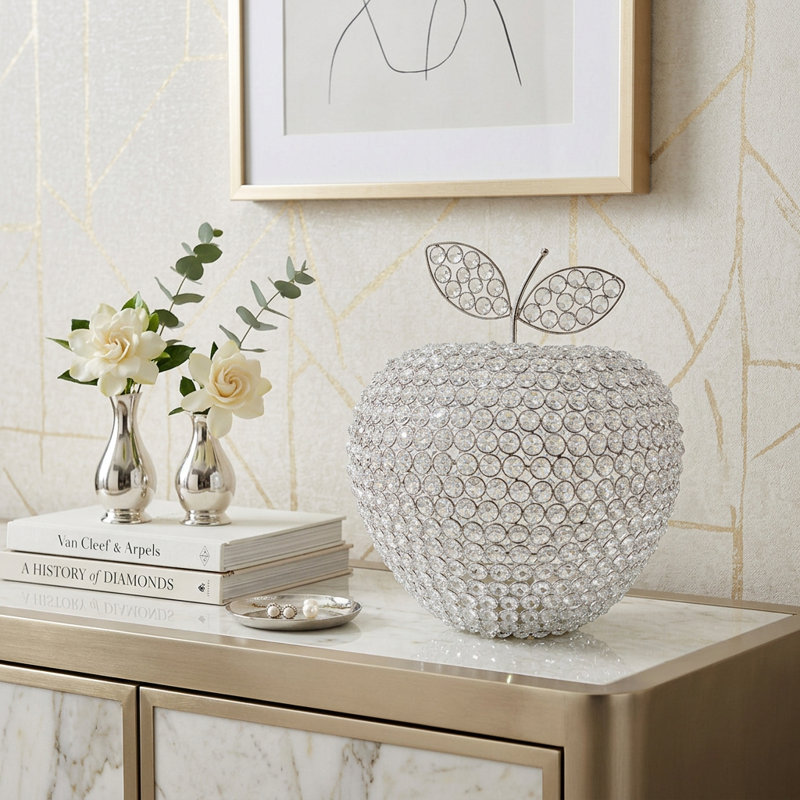 Cutright 14" Silver Faux Crystal Apple Sculpture