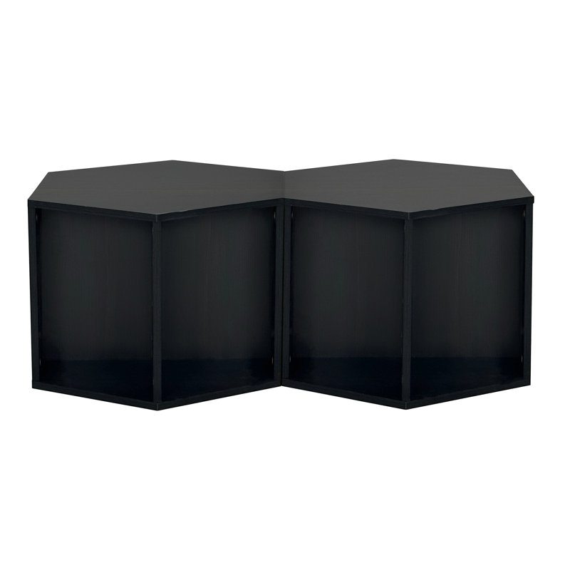 Hexagonal Coffee Table Side Table Nightstand, Black Brown