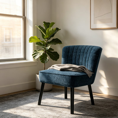 Armless Accent Chair with Wingback & Channel Back – Upholstered Living Room Chair in Soft Boucle Fabric, High-Density Foam, Solid Wood Legs, Modern Club Chair for Bedroom, Office, Guest Reception