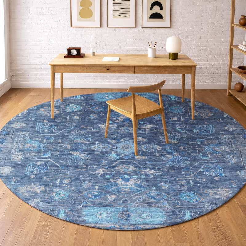 Tapis lavable à la machine de qualité supérieure Mayfield AMF2323, Marine, Rond 8 pi