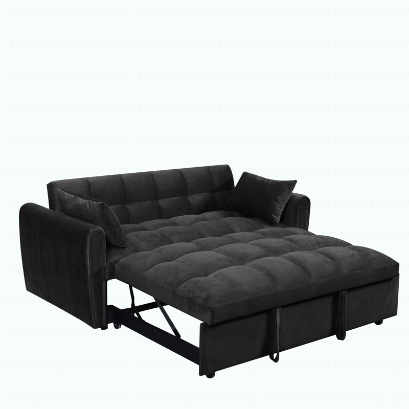 Canapé-lit pliable 65 po 3-en-1 de grande taille, canapé-lit double en velours moderne, canapé-lit à dossier réglable, sac de rangement et coussin, convient au salon, à la chambre à coucher