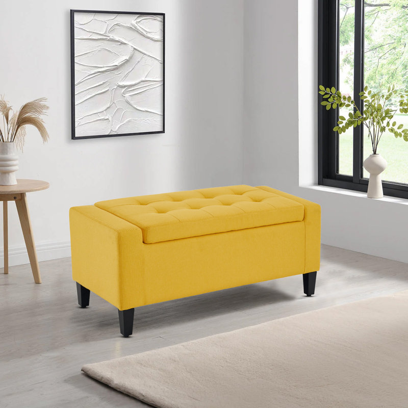 Luxury Crushed Velvet Ottoman Stool, Linen, Ochre