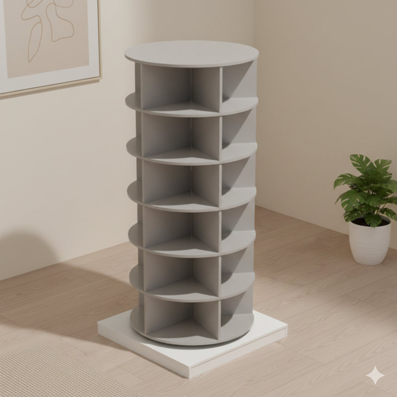 360-Degree Rotating Shoe Storage Carousel In Grey With Six Tiers, Grey