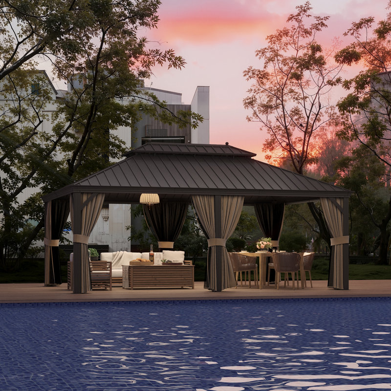 14x20ft.Outdoor Hardtop Gazebo with Double Galvanized Steel Roof, Built-In Hooks & Anchored Base for Garden, Patio & Backyard