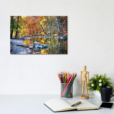 Peak Fall Foliage at the River, New Jersey 1 Piece Wrapped Canvas Painting