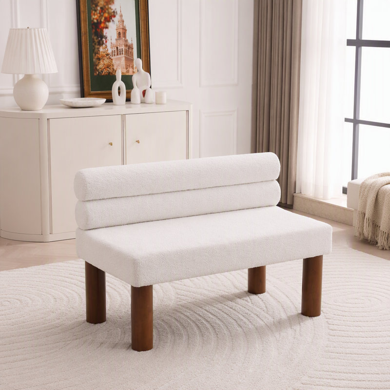 Banc de salle à manger rembourré, bout de lit, banc d'entrée, repose-pieds Boucle, Beige