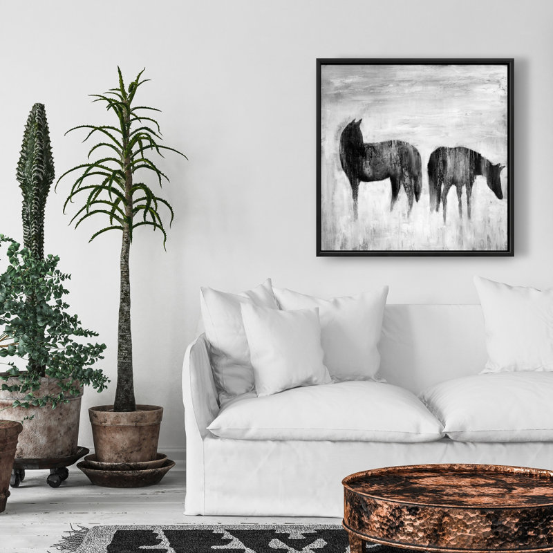 Silhouettes de chevaux dans la brume | Décoration abstraite cheval sur toile