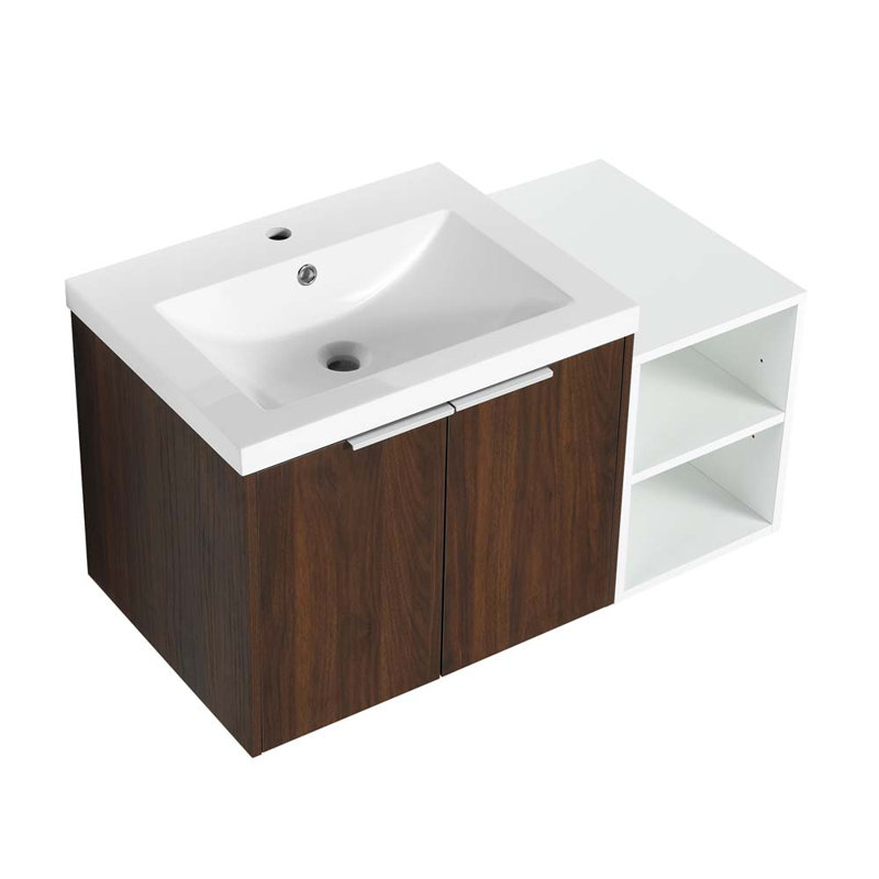 Ensemble de meuble-lavabo simple 35,6 po avec plateau en résine Boman, Noyer de Californie