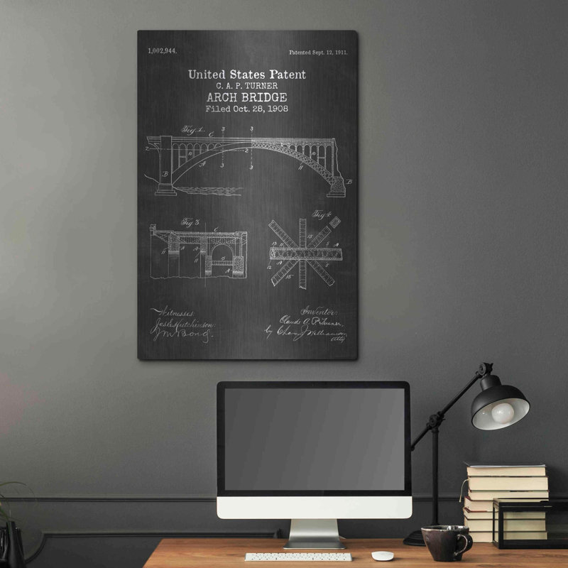«Arch Bridge Blueprint Vernis Chalkboard», art mural en métal, H 36 po x l 24 po