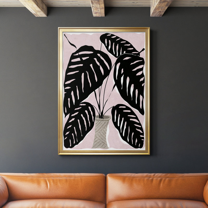 Plante en pot I - peinture sur toile encadrée, Or, H 30,5 po x l 42,5 po x P 1,5 po