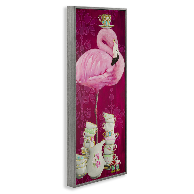 Flamant rose avec tasses à thé giclées, Estampe numérique Farmhouse, H 24 po x l 10 po