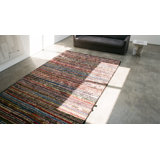 Small Colorful Stripped Antique Modernist American Hooked Area Rug