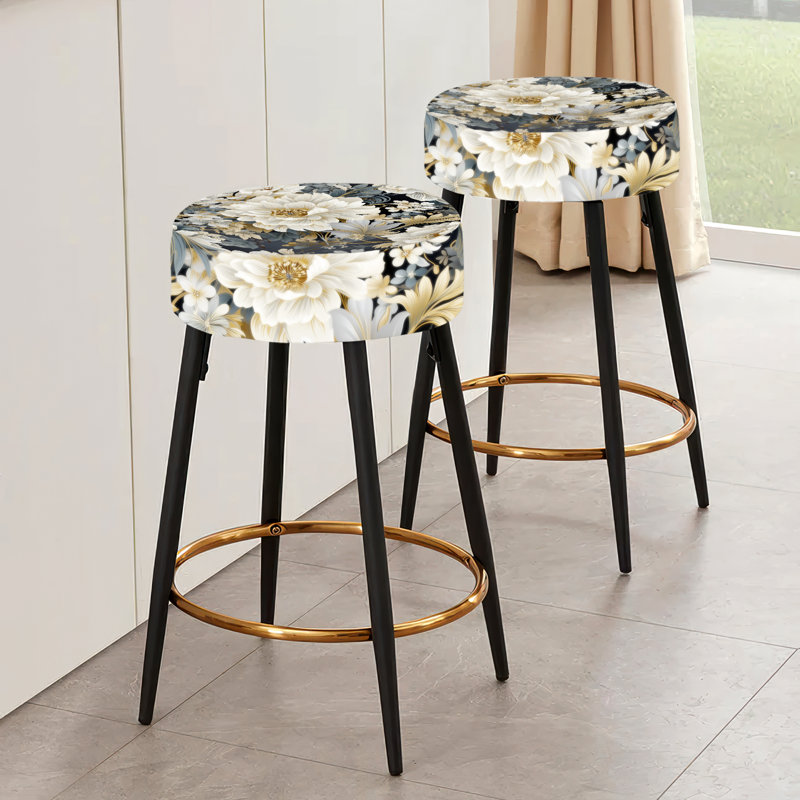 Flower Elegance - Gris neutre - Tabourets de bar floraux, ensemble de 2