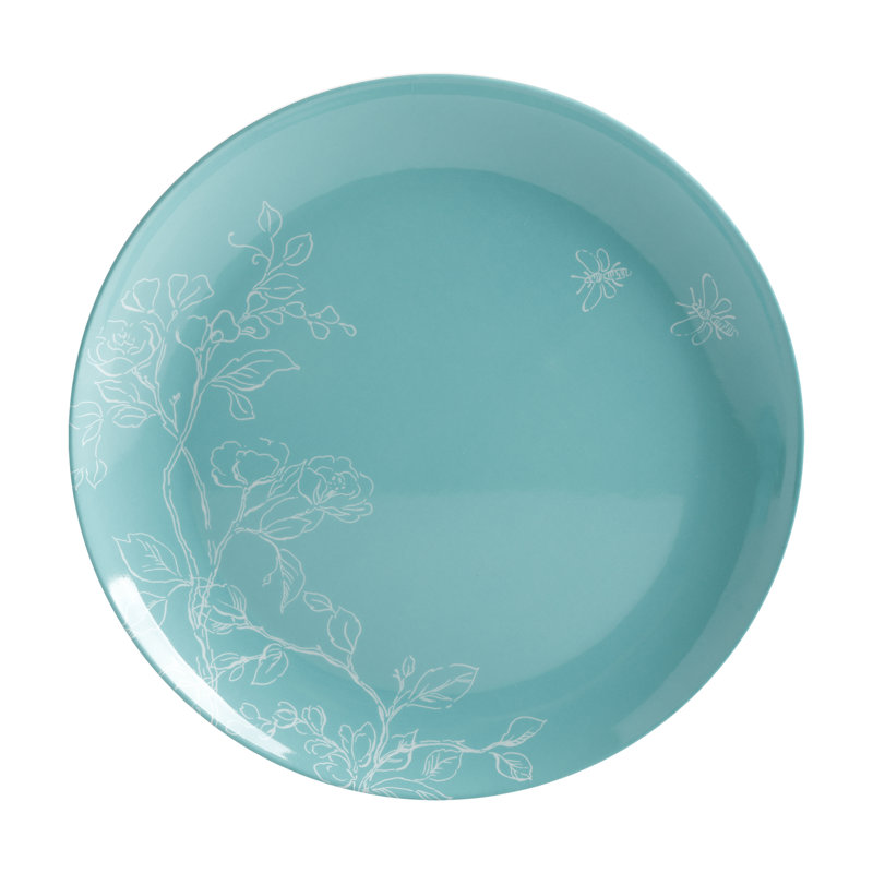 Teal Floral Melamine Round Dinnerware Set, Service for 4