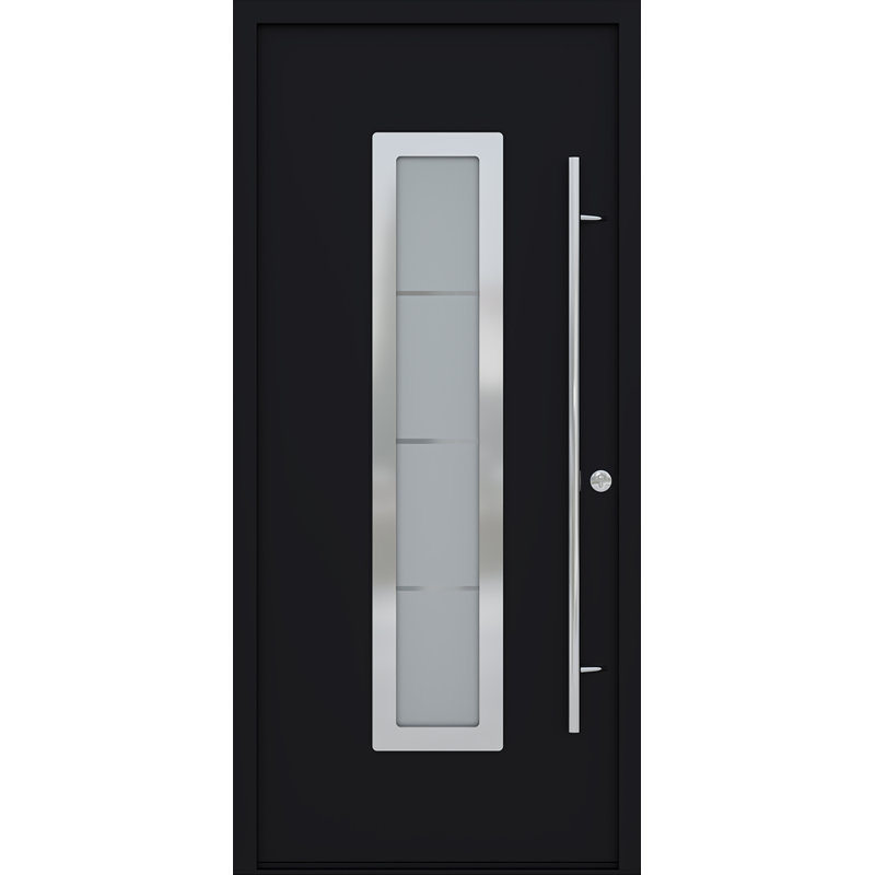 Porte d'entrée en acier pré-suspendue, Noir, S'ouvre à droite vers l'intérieur
