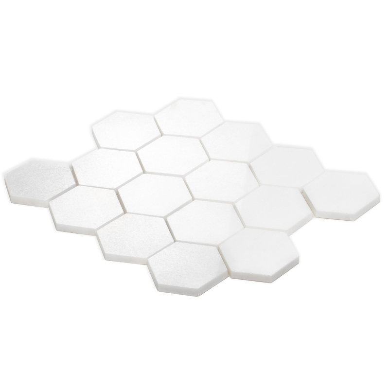 Nubes 10 x 12 Thassos Polished Marble Snow White Mosaic Hexagon Tile (4.46 Sq Ft/Case) - 5 Pack