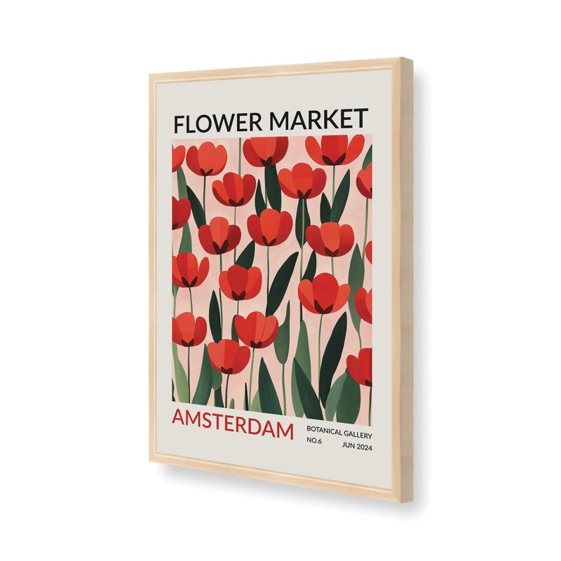 Amsterdam Flower Market I Print , H 15 po x l 12 po, Reproduction encadrée sans passe-partout, Érable brut