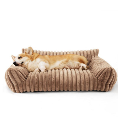 Striped Wave Plush Pet Sofa Bed, Universal Washable Cat & Dog Bed for All Seasons, Soft Thick Flannel Cuddling Pet Couch with Removable Cover, Warm Supportive Pet Sleeping Bed for Small Medium Cats Dogs