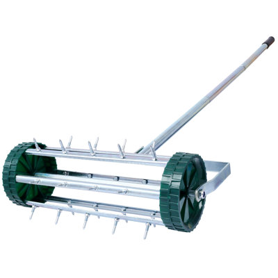 Heavy Duty Rolling Lawn Aerator, 18" Wide Spike Aerator With 57" Steel Handle, Galvanized Steel Push Lawn Aeration For Healthier Grass, Easy Assembly