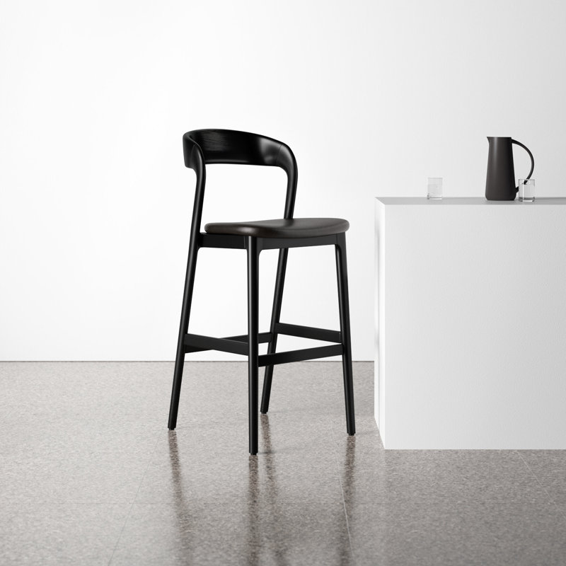 Kayla Leather Bar & Counter Stool, Bar Stool (30.5" Seat Height), Sonoma Black Genuine Leather/Black