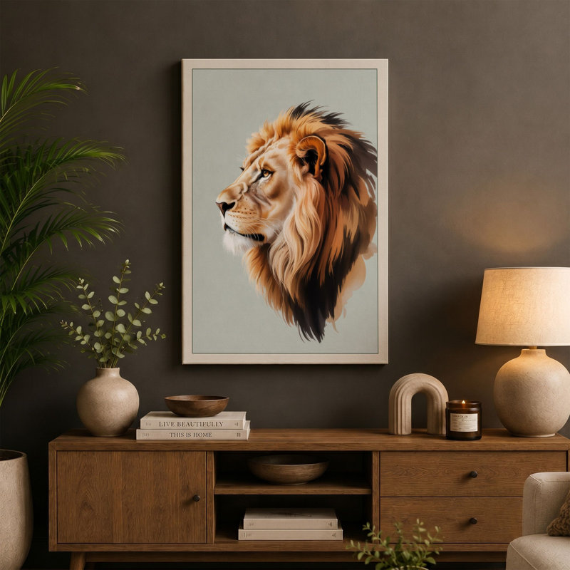 Lion in Profile Modern - Wrapped Canvas, 30x20 - 76.2 x 50.8 cm, Ochre Border