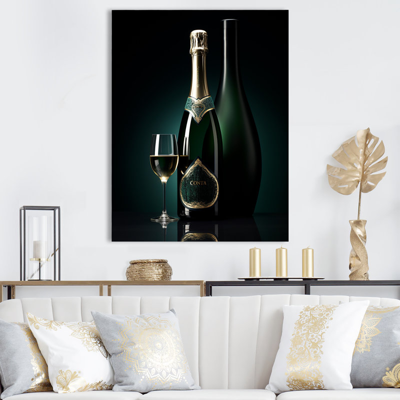 Prestiges profil vert champagne I - vin et champagne, reproduction d'art sur toile, H 20 po x l 12 po x P 1 po, Toile tendue