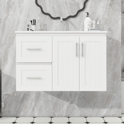 Meuble-lavabo mural avec lavabo, 2 tiroirs et tablette réglable