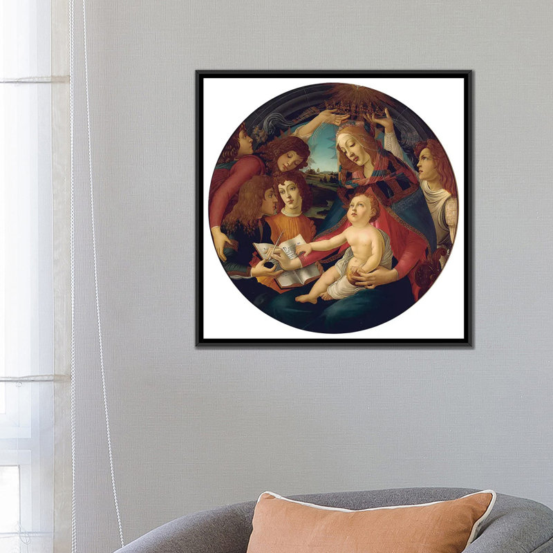 « madone of the magnificat », reproduction d’impression sur toile, H 26 po x l 26 po x P 1,5 po, Toile avec cadre noir, Blanc