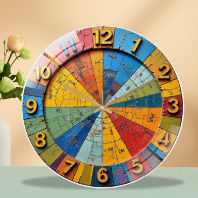 Colorful Wooden Wall Clock with Numbers And Unique Design Art - 12'' Modern Glass Wall Clock
