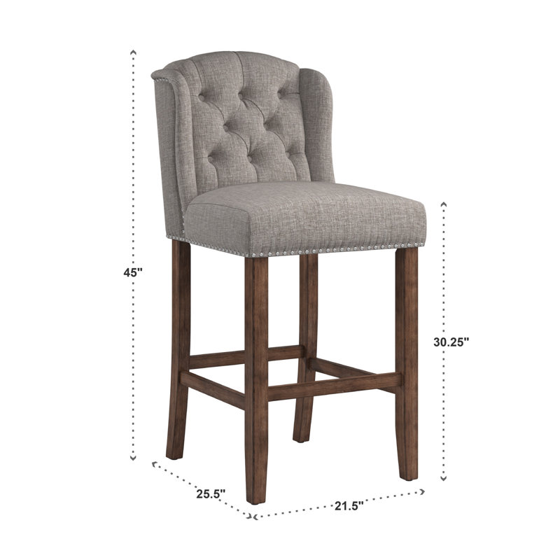 Rhuardhi Counter Stool, Grey Linen, Bar Stool (30.25" Seat Height), Brown