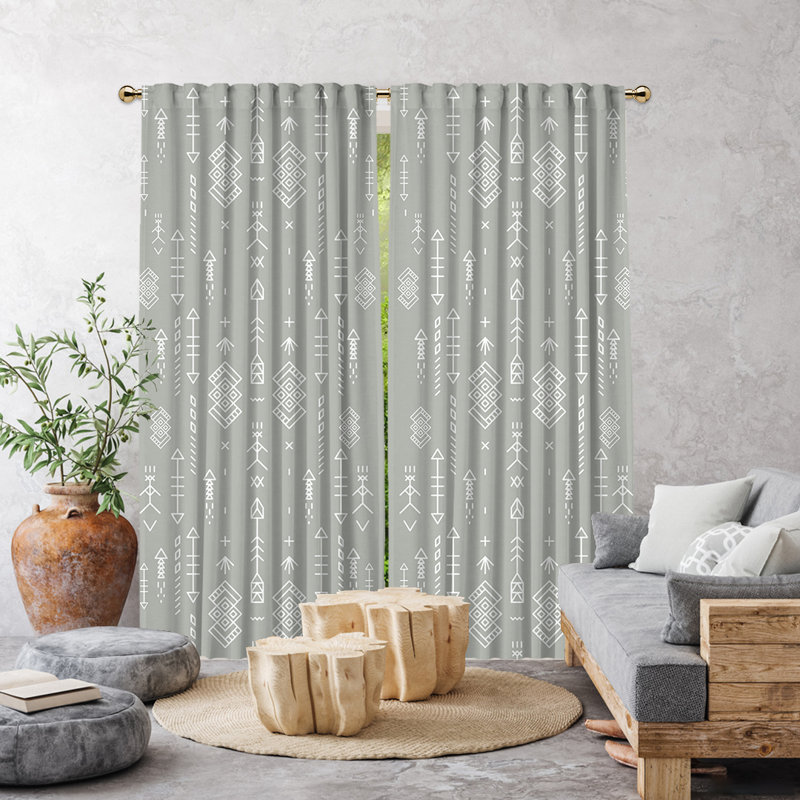 Ethnic Boho Decor Pattern Lined Blackout Single Panel Curtain, Pine, 52" W x 63" L