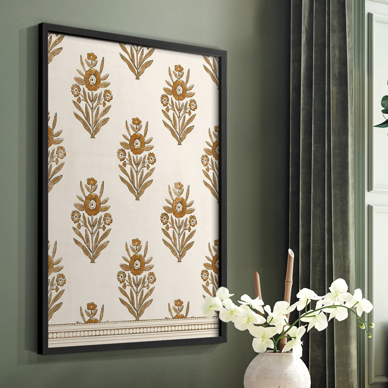 «Block Print Blooms II», reproduction encadrée - bois massif, Noir, H 28 po x l 22 po