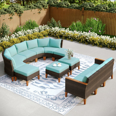 Argyri 10 Piece Wicker Outdoor Patio Conversation Furniture Sectional Set with Cushions