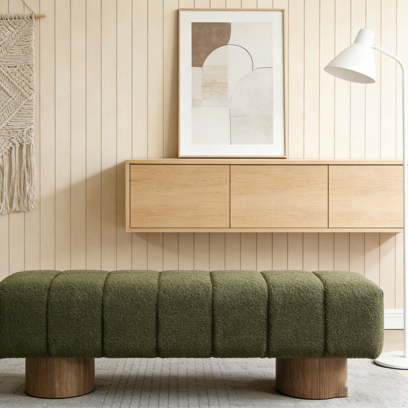 Banc de salle à manger rembourré, L 64 po, Boucle verte