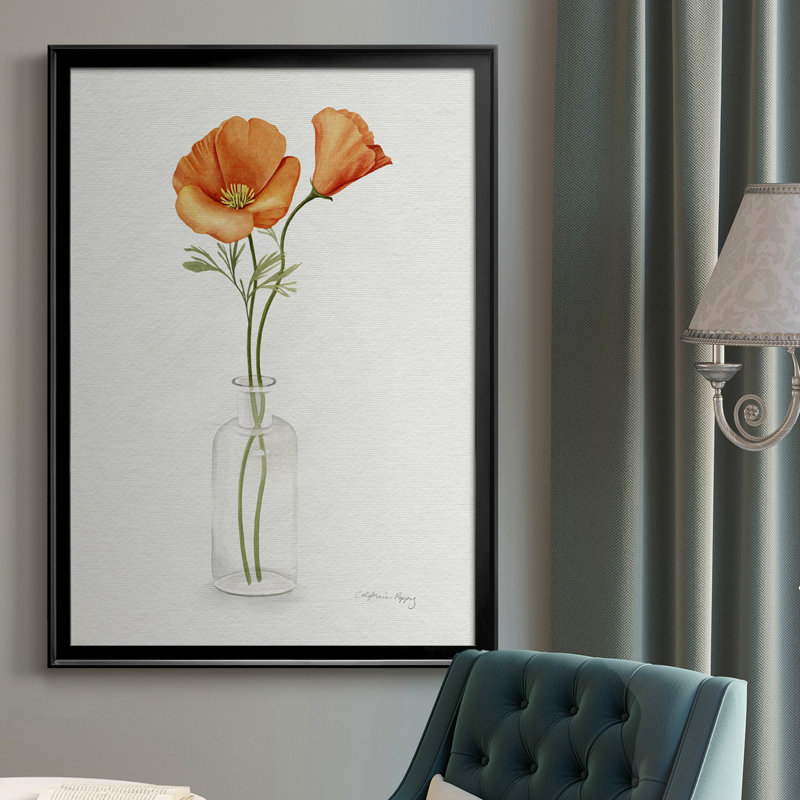 «California Poppy Vase II», toile encadrée de qualité supérieure - prête à être accrochée, H 30,5 po x l 22,5 po x P 1 po
