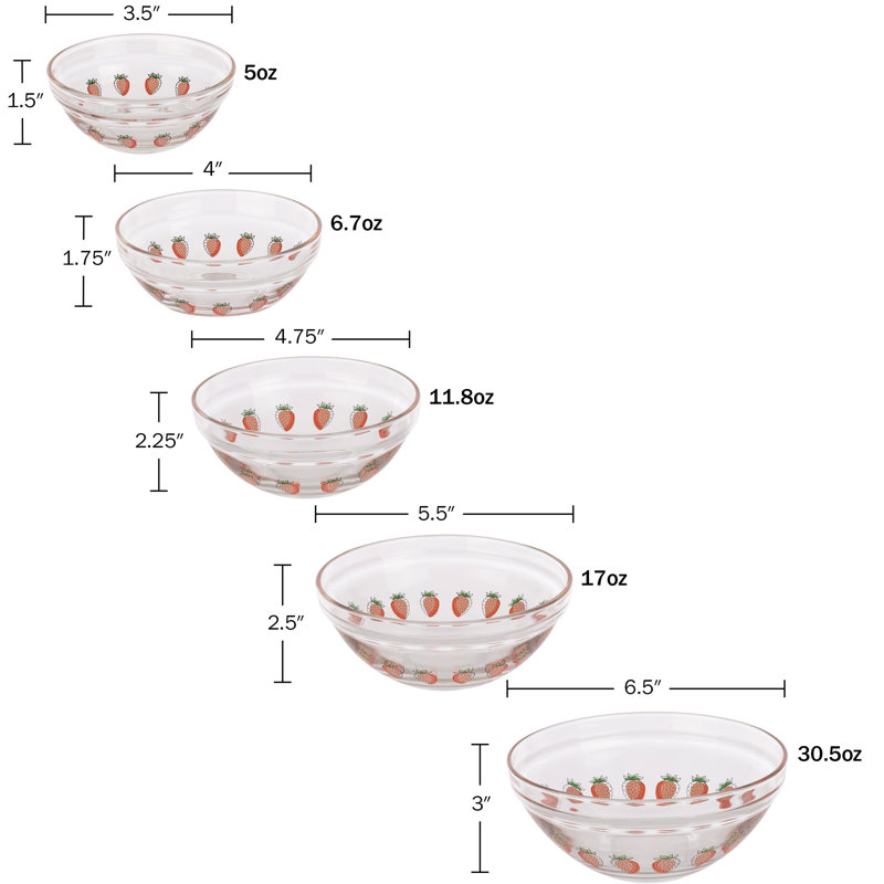 20-Piece Glass Bowls with Lids Set - Strawberry Design Mixing Bowls Set with Multiple Sizes