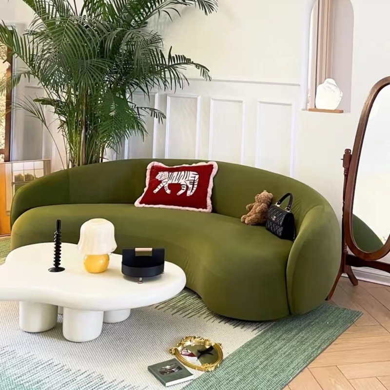 Simple Cream Style Green Arc-shaped Sofa