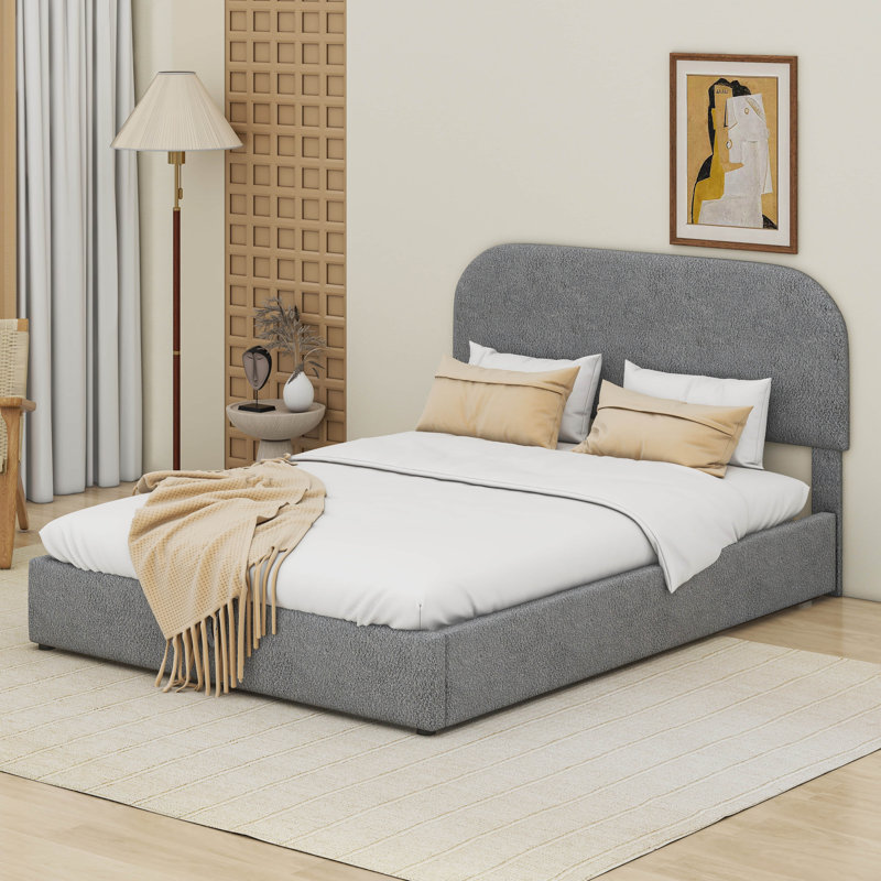 Teddy Fleece Upholstered Platform Bed with Hydraulic Storage System, Gray, Full
