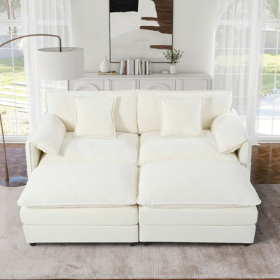 Canapé modulaire à assise profonde avec 2 repose-pieds et coussins moelleux, canapé modulaire avec causeuse, combinaison de bricolage