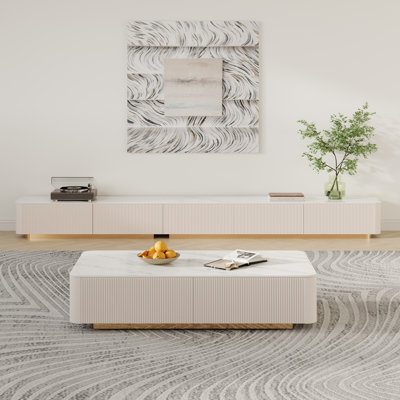 Billy Modern TV Stands with Glossy Sintered Stone, White Media Console with 4-6 Drawers for Living Room by Hokku Designs