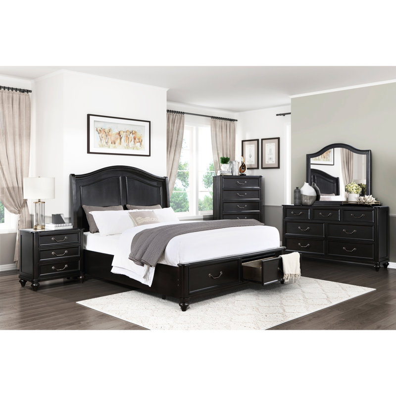 Grand lit plateforme gris anthracite avec rangement pour tiroir de chambre à coucher, rangement traditionnel, décor