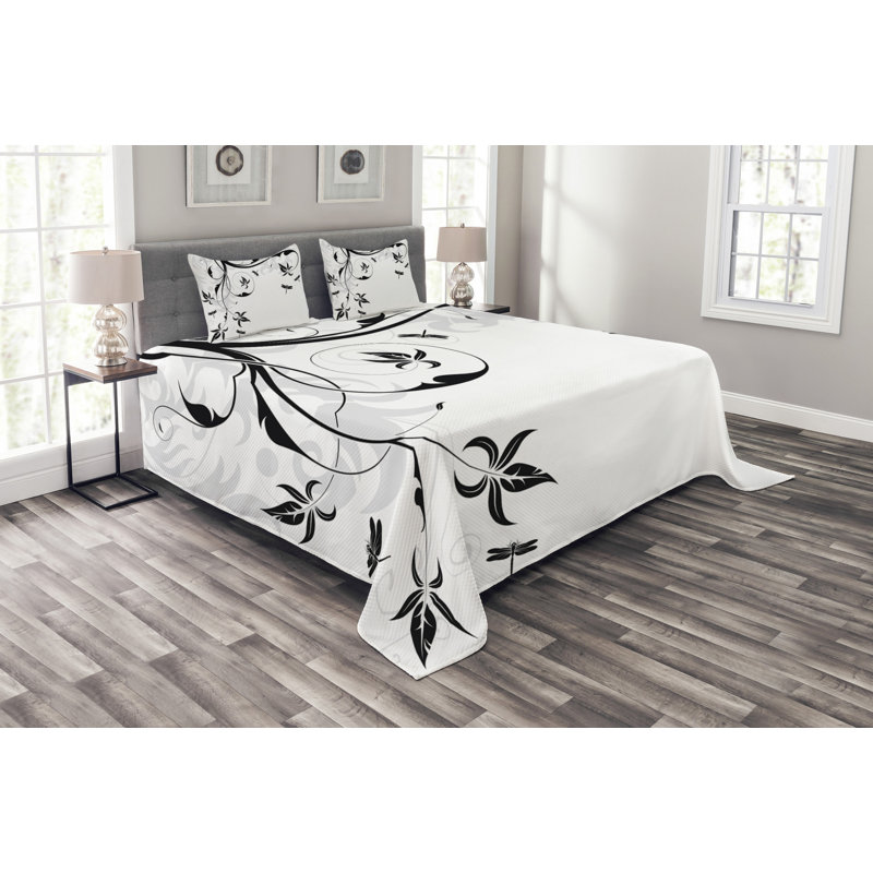 Advay Black/White Microfibre Bedspread Set, 220 x 264 cm