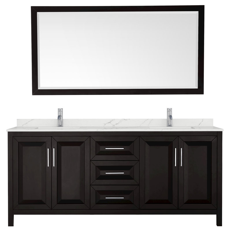 Daria 80 in. with Mirror Vanity, Giotto Quartz, Brown, Polished Chrome