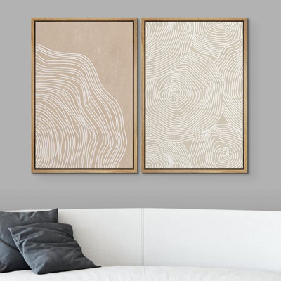 Tree Ring " White Tan Wood Tree Ring Silhouette Collage Nature Modern Art Rustic " 2 Piece Art Graphic Art Print