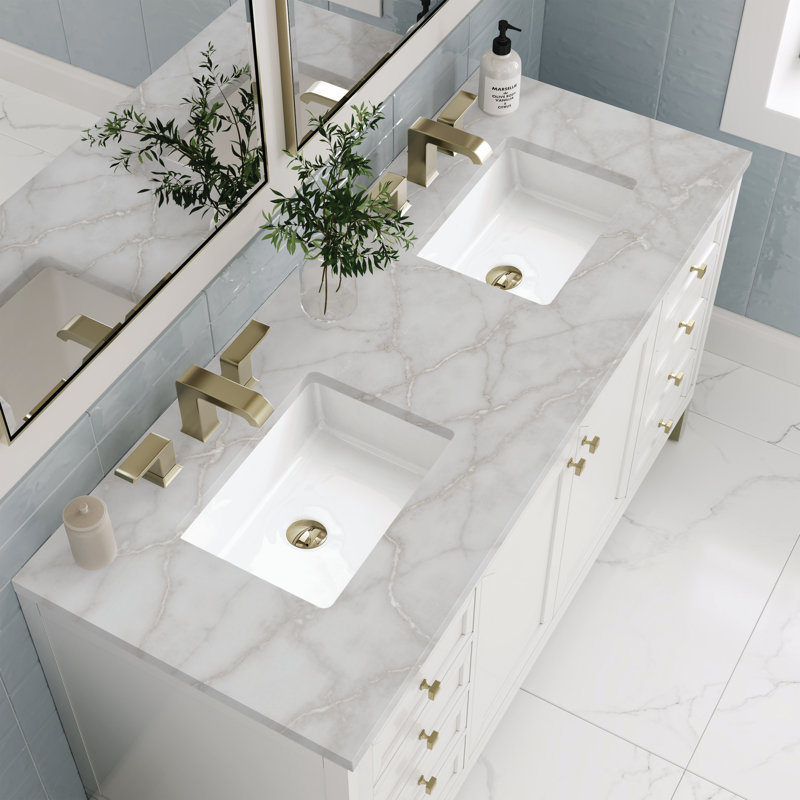 Chicago 60'' W Double Vanity, 8" Widespread, Victorian Silver, Glossy White