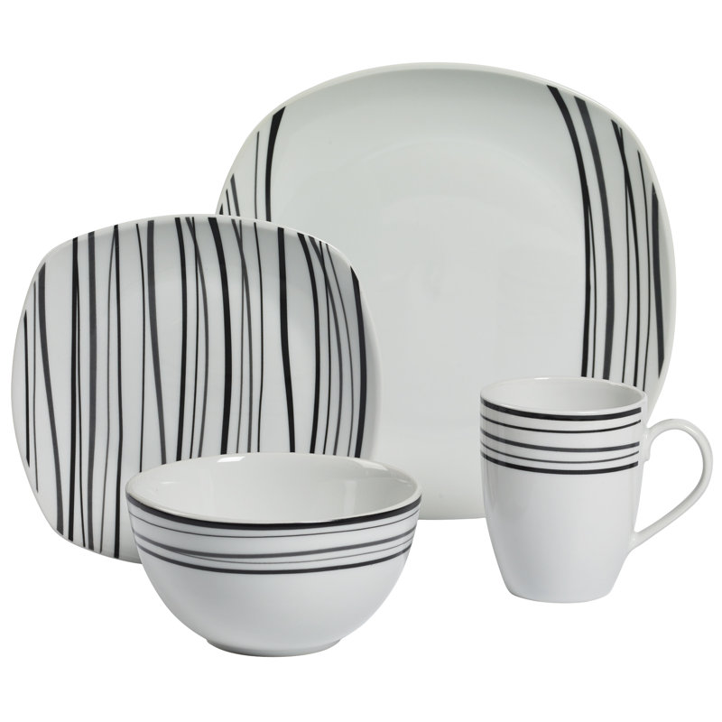 Justin White Porcelain Square Dinnerware Set, Service for 4