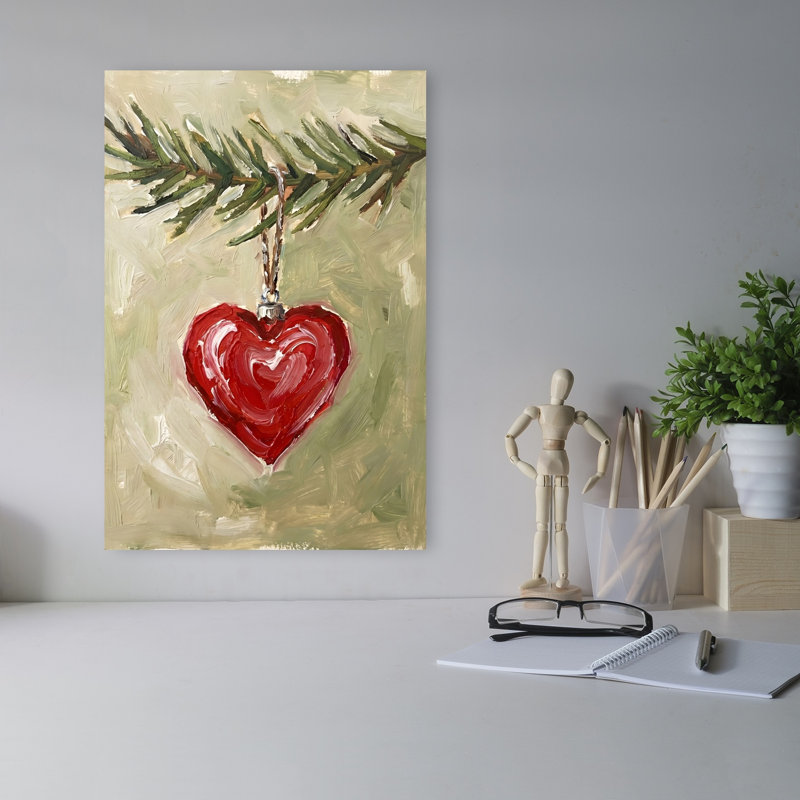 Red Heart Ornament Modern Abstract Contemporary Christmas Tree Pine Winter Wall Art Print, 45.72cm H x 30.48cm W